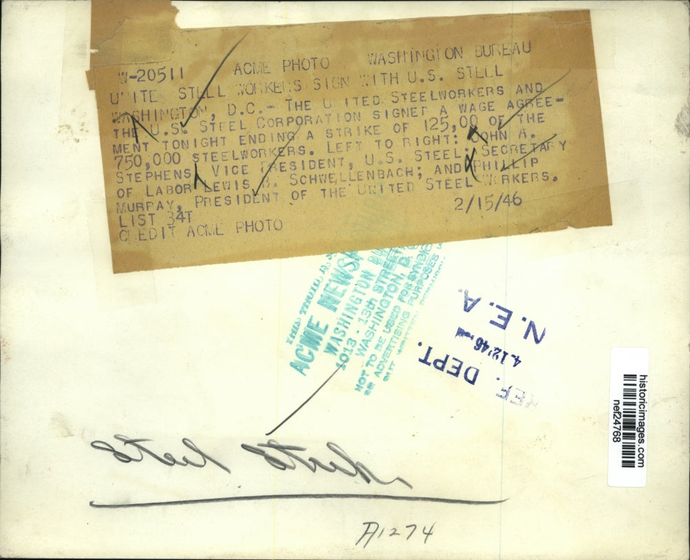 1946 Press Photo United Steelworkers, U.S. Steel Corporation Leaders at Signing