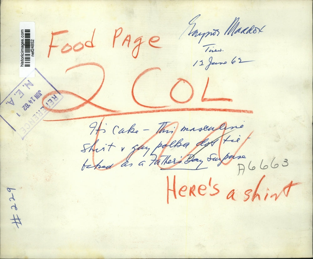 1962 Press Photo Shirt & Polka Dot Necktie Cake for Father's Day Picnic