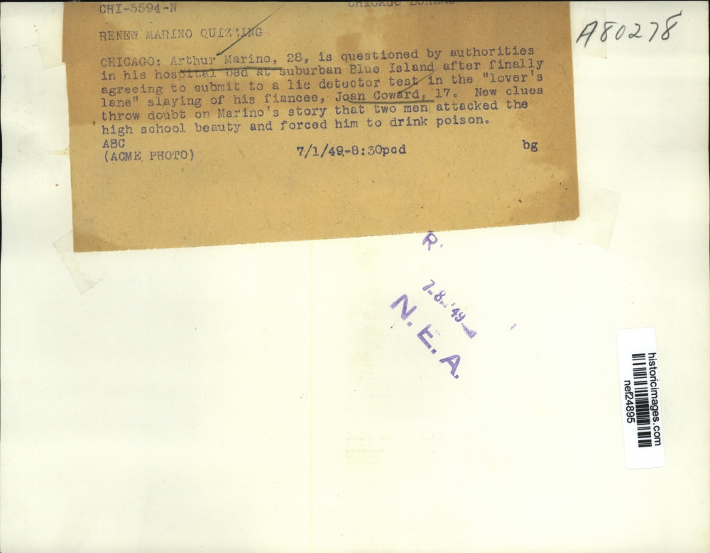 1949 Press Photo Arthur Marino Questioned by Police in Chicago Hospital