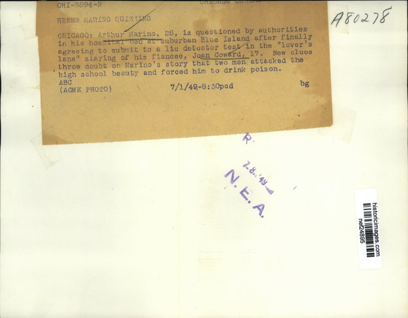 Load image into Gallery viewer, 1949 Press Photo Arthur Marino Questioned by Police in Chicago Hospital
