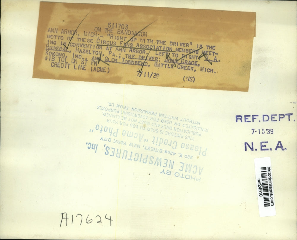 1939 Press Photo Members Circus Fans Association at Convention, Ann Arbor