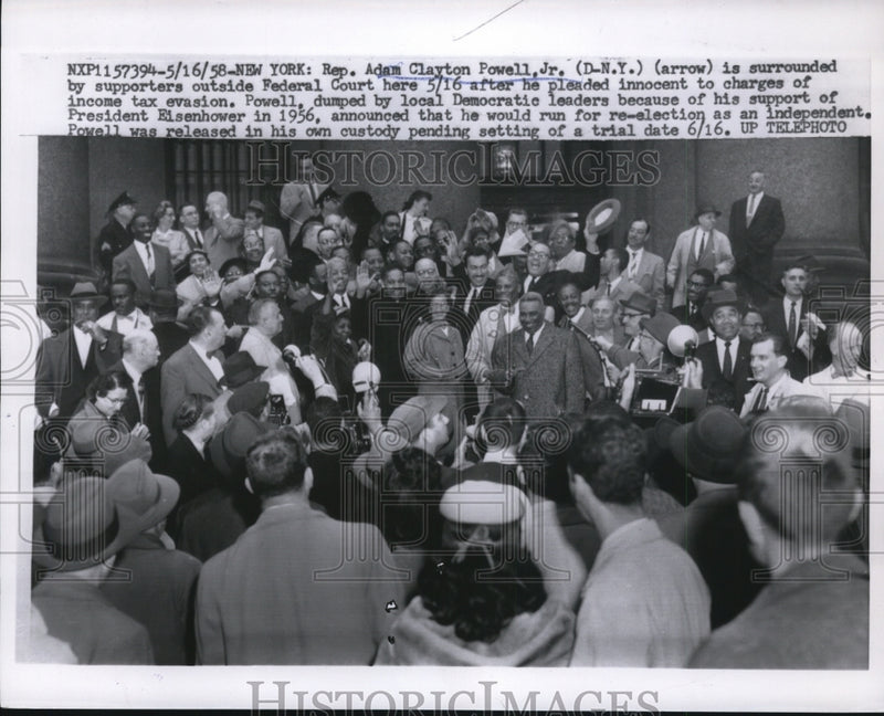 Load image into Gallery viewer, 1958 Press Photo Adam Powell Jr. with Federal Court Supporter Crowds, New York
