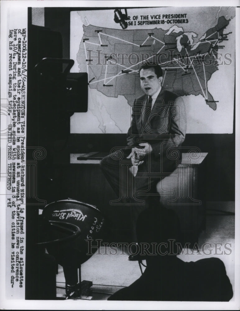 1956 Press Photo Richard Nixon During TV News Conference - nef25001