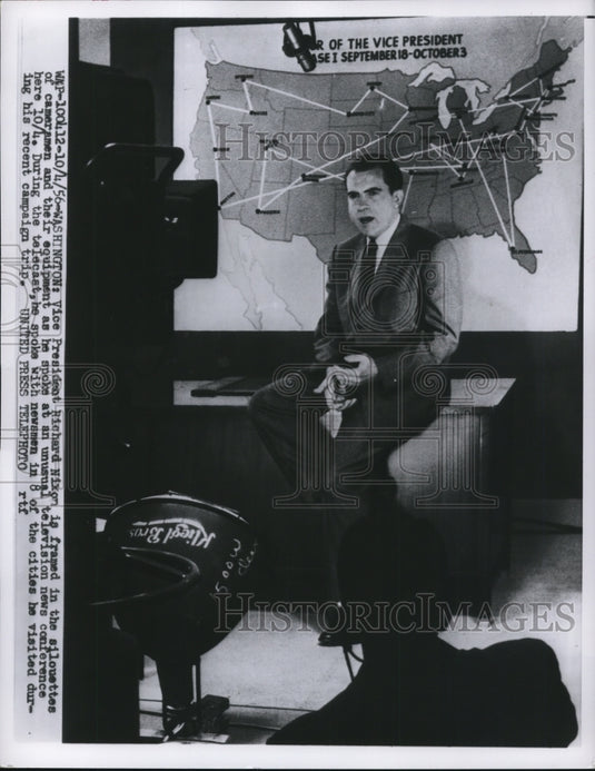 1956 Press Photo Richard Nixon During TV News Conference - nef25001
