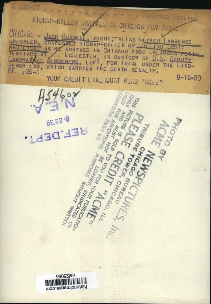Load image into Gallery viewer, 1939 Press Photo Jack Russel confesses to kidnap-killing of William S Hamilton
