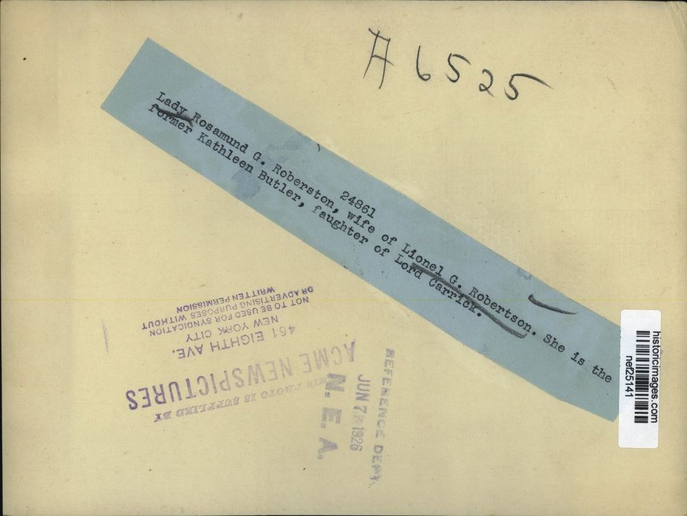 1926 Press Photo Lady Rosamund G.Robertson wife of Lionel G.Robertson