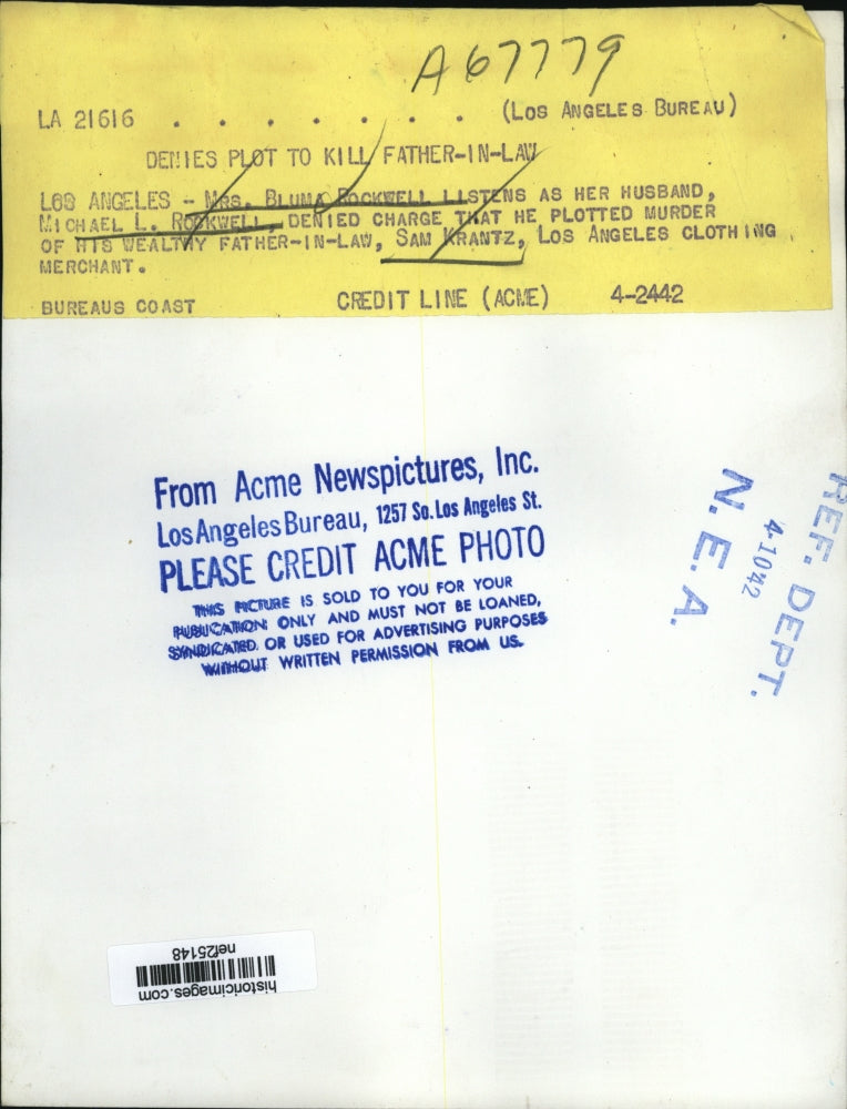 1942 Press Photo Bluma Rockwell and husband Michael plot to kill father in law