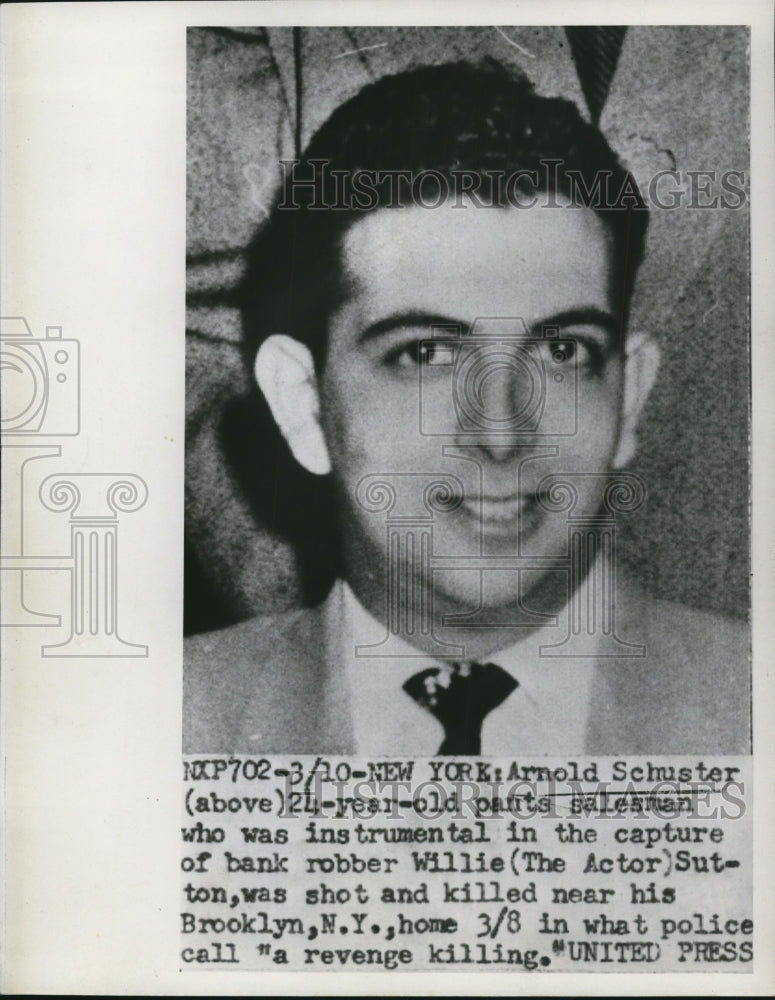 Load image into Gallery viewer, 1953 Press Photo Arnold Schuster sales,an shot and killed neart his home on N.Y
