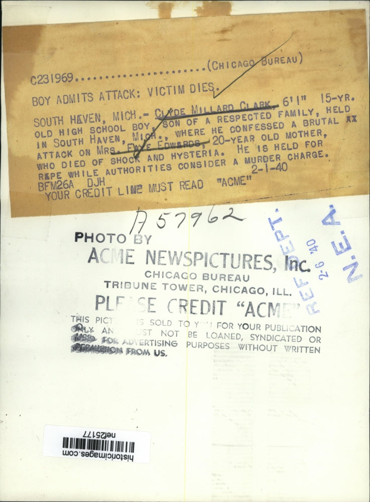 Load image into Gallery viewer, 1940 Press Photo Clyde Millard Clark confessed a brutal attack on Mrs.Edward

