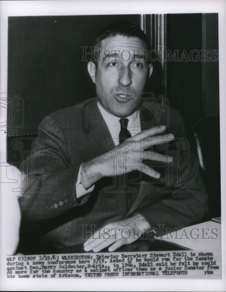 1963 Press Photo Stewart Udall Shown During News Conference Here on March 19.