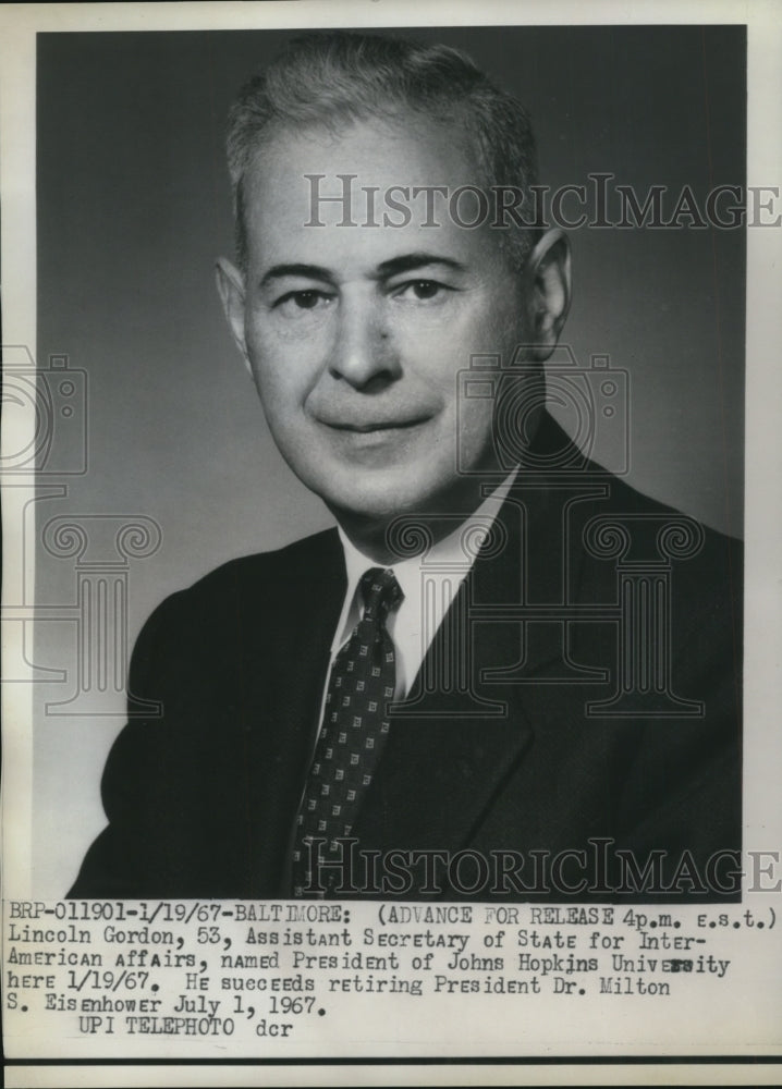 1967 Press Photo Lincoln Gordon Named Pres of John Hopkins University