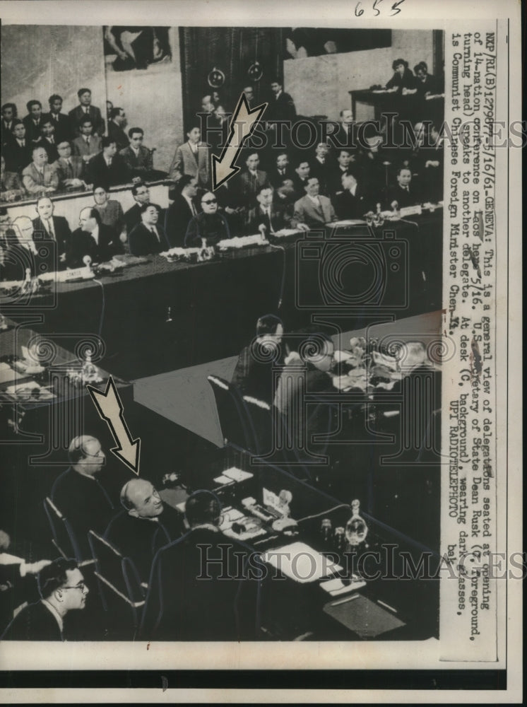1961 Press View of Delegations Seat at Opening of 14-Nation Conference on Laos
