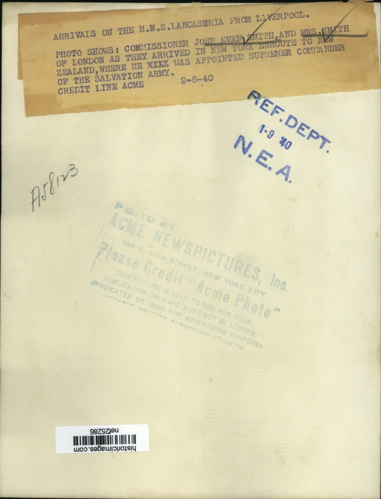 1940 Press Photo John Evan Smith and Mrs Smith of London as They Arrive in NY