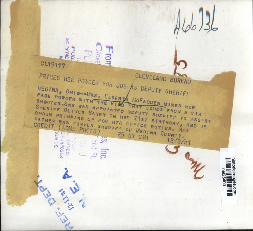 1941 Press Photo Mrs Elberta McFadden Made Medina, Ohio Deputy Sheriff