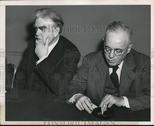 1950 Press Photo John Lewis and Thomas Kennedy of United Mine Workers at Meeting