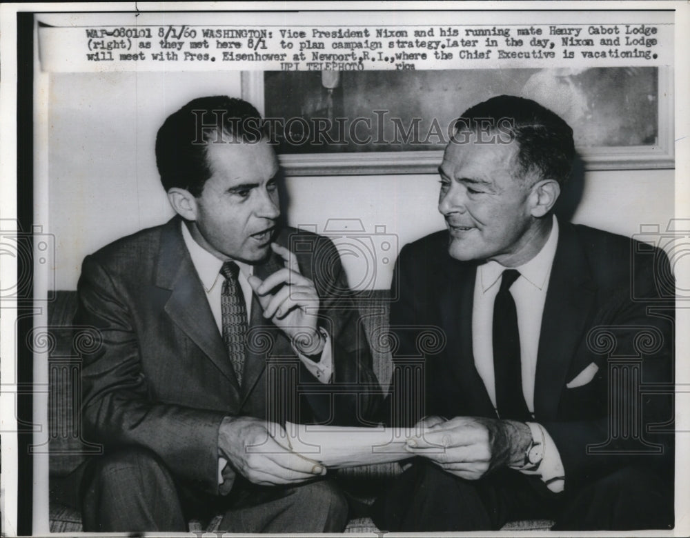 1960 Press Photo Richard Nixon, Henry Cabot Lodge in Washington, D.C.