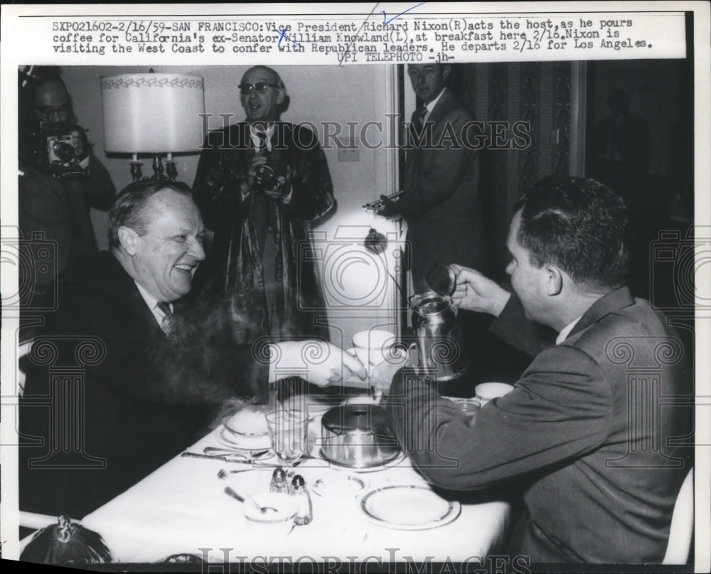 1959 Press Photo Richard Nixon at Breakfast with William Knowland, San Francisco