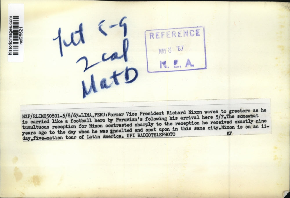 1967 Press Photo Richard Nixon Greets Crowds, Lima, Peru - nef25521