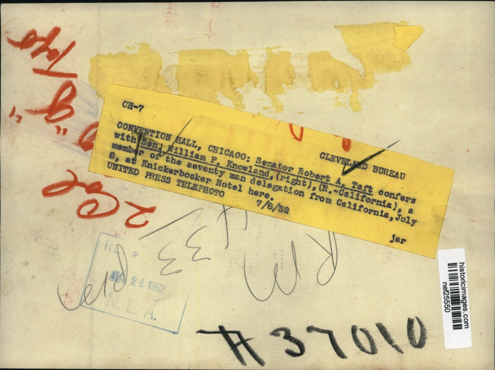 1952 Press Photo Robert Taft and William Knowland Confer at Convention Hall