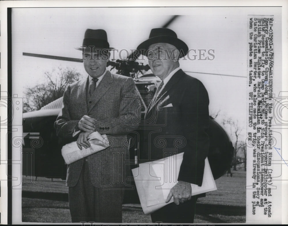 1960 Press Photo Richard Nixon and John McCone Prepare to Board Helicopter