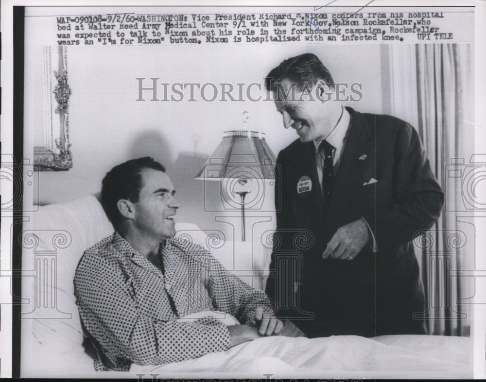 1960 Press Photo Richard Nixon, Nelson Rockefeller at Walter Reed Hospital