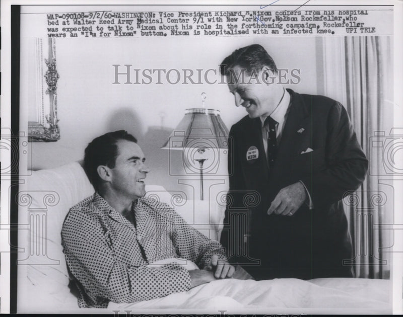 Load image into Gallery viewer, 1960 Press Photo Richard Nixon, Nelson Rockefeller at Walter Reed Hospital
