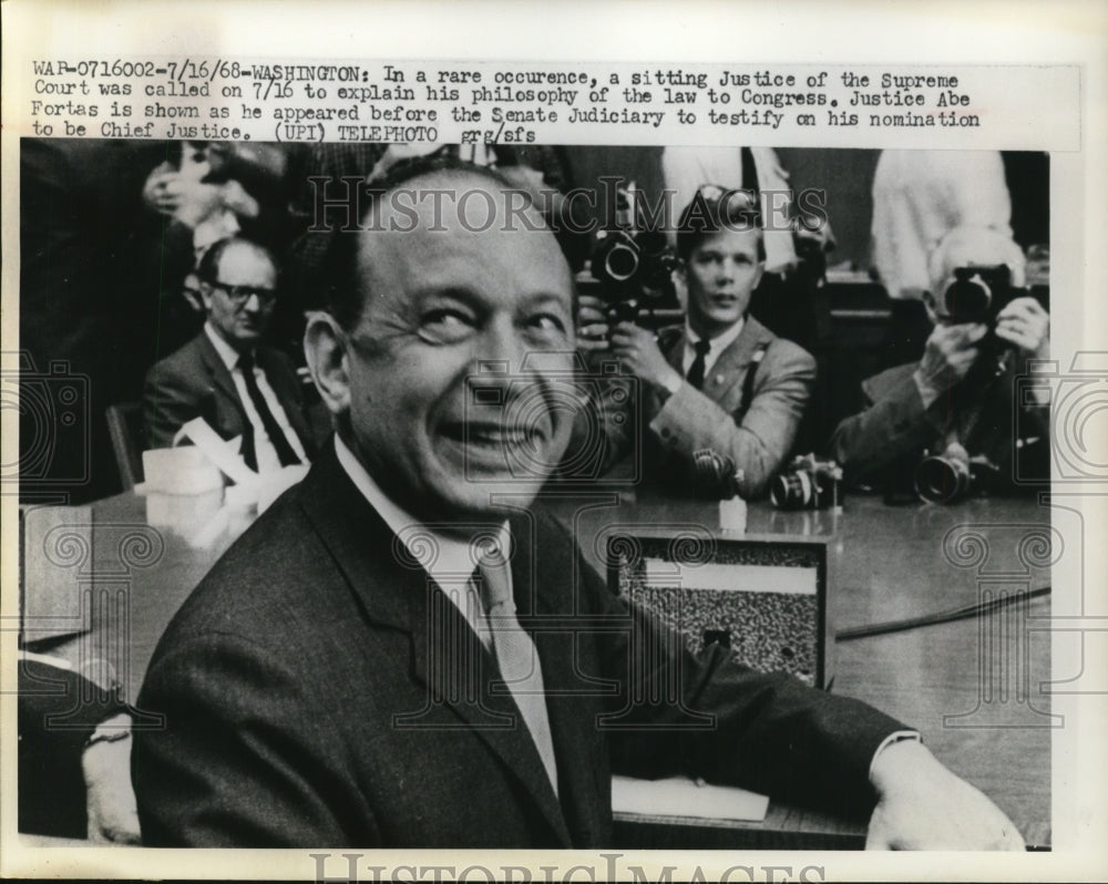 1968 Press Photo Abe Fortas at Senate Judiciary Hearing - nef25606