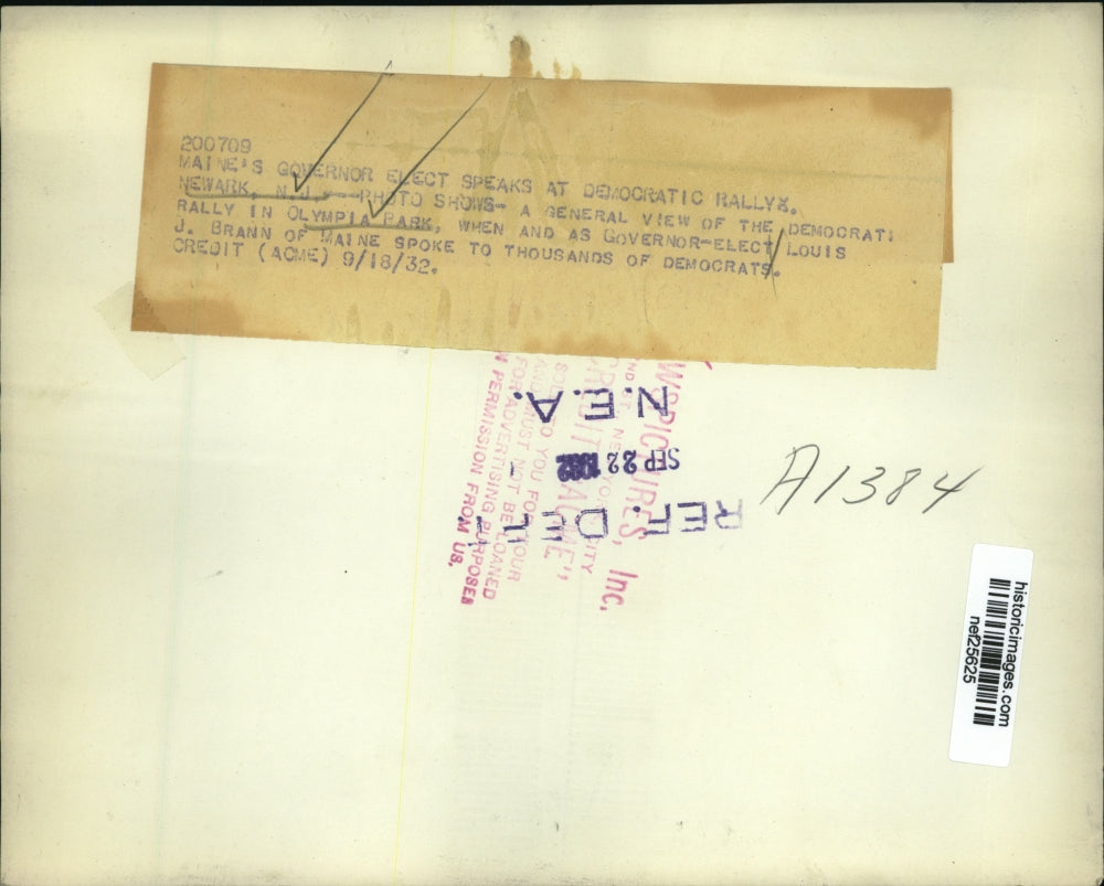 1932 Press Photo Louis J. Brann Democratic Rally in Olympia Park, New Jersey