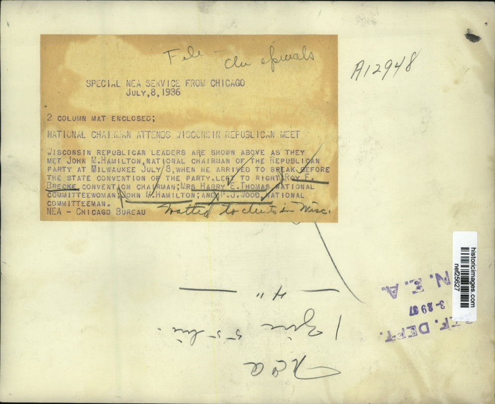 1936 Press Photo John M. Hamilton at Wisconsin Republican Convention - nef25627