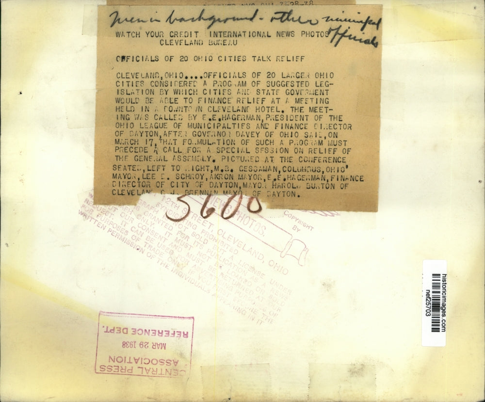 1938 Press Photo Ohio Officials Relief Meeting of E.E. Hagerman in Cleveland