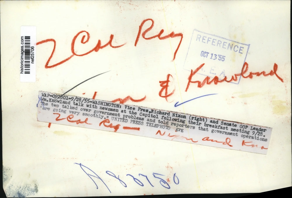 1955 Press Photo Richard Nixon, William Knowland Talk w Reporters, Washington DC