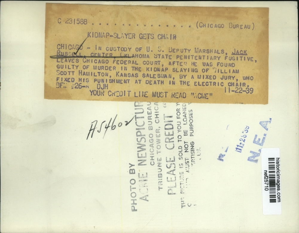 1939 Press Photo Jack Russell Leaving Chicago Federal Court - nef25710