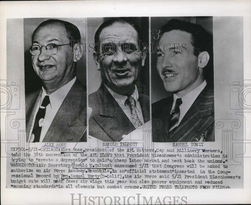 Load image into Gallery viewer, 1953 Press Photo Alex Rose, Harold E. Talbott, Samuel Yorty - nef25721
