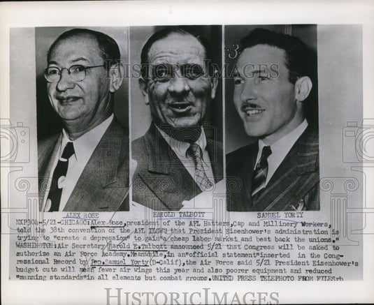 1953 Press Photo Alex Rose, Harold E. Talbott, Samuel Yorty - nef25721