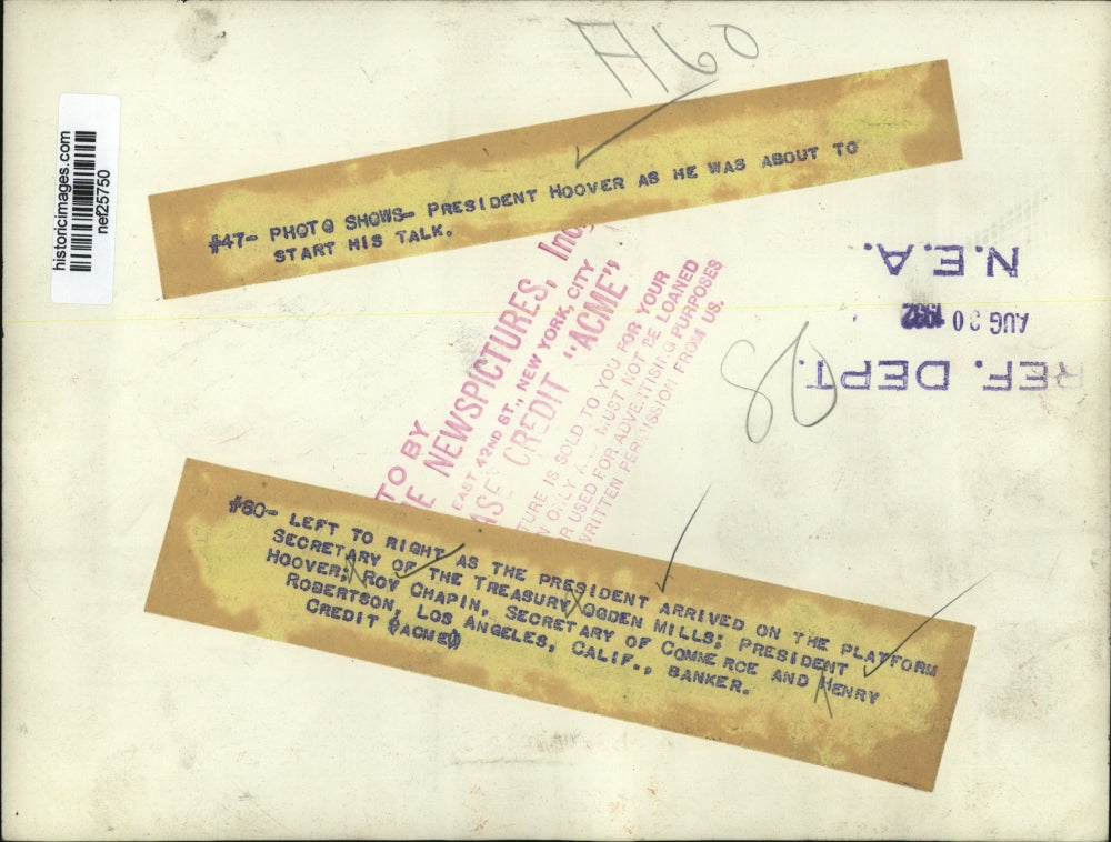 1932 Press Photo President Hoover as he arrived on the platform to talk