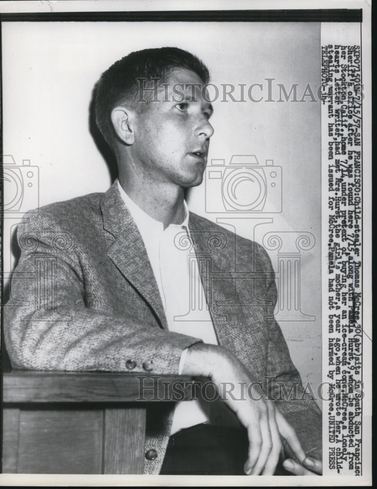 1957 Press Photo Thomas McCree Charged in Pamela Hurst Kidnapping San Francisco