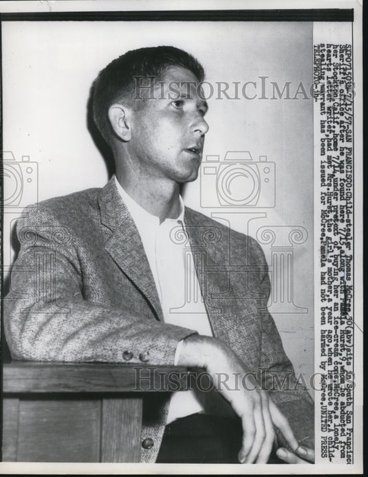 1957 Press Photo Thomas McCree Charged in Pamela Hurst Kidnapping San Francisco