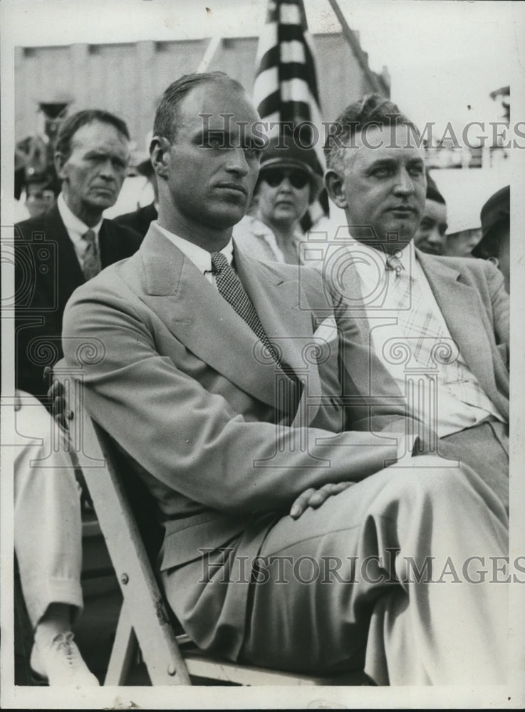 Load image into Gallery viewer, 1933 Press Photo James Roosevelt at the Labor Day Celebration of the World Fair

