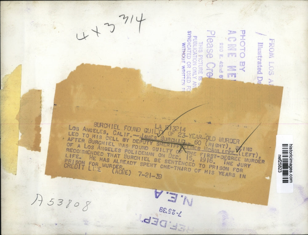 1939 Press Photo James Burchiel being led to his led to his cell - nef25823