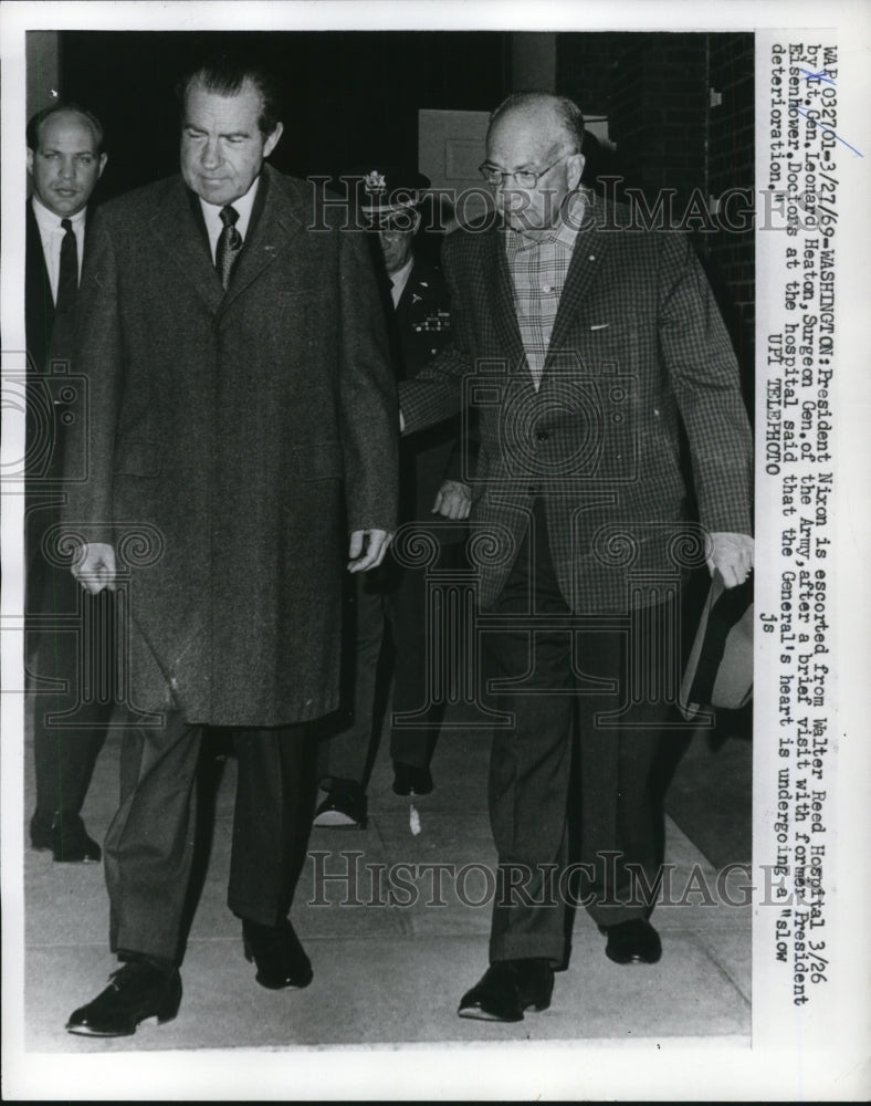 Load image into Gallery viewer, 1969 Press Pres Nixon Escorted From Walter Reed Hospital by Gen Leonard Heaton
