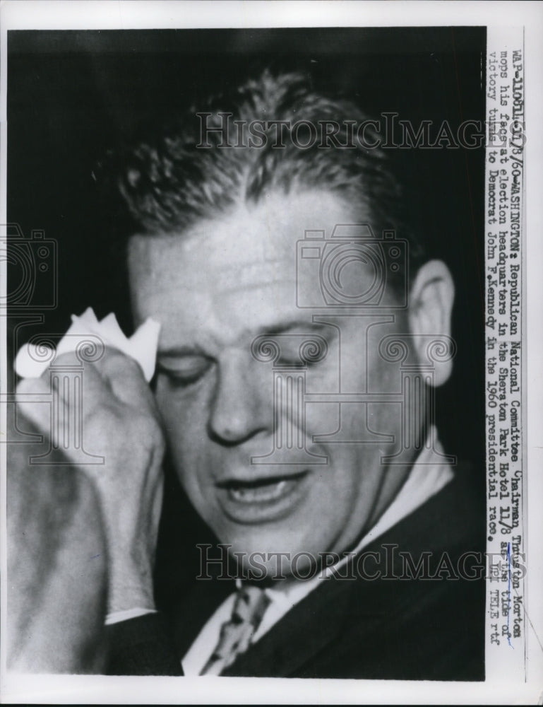 1960 Press Photo Thurston Morton Mops His Face at Election Headquarters