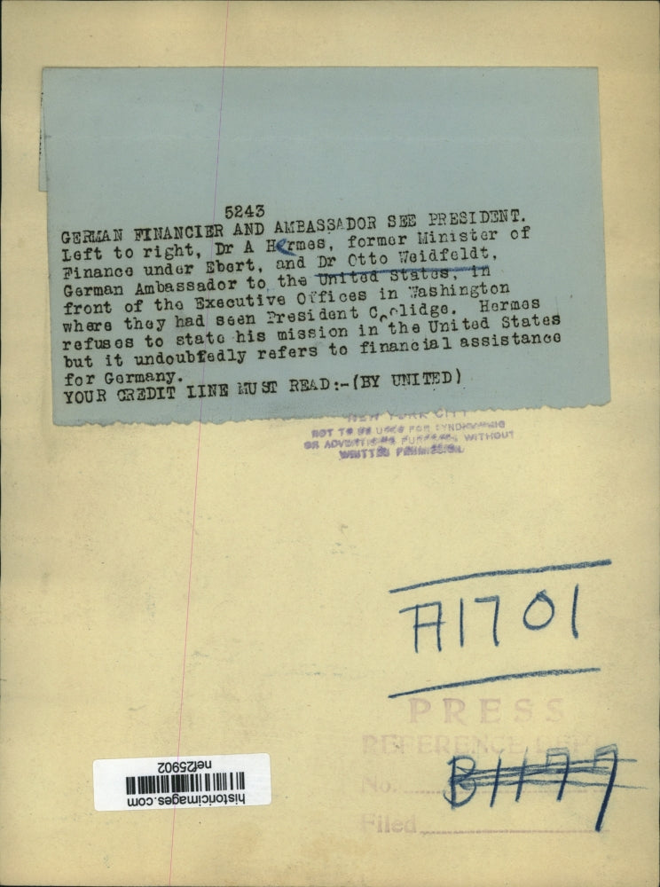 Load image into Gallery viewer, Press Photo German Financier and Ambassador See President - nef25902
