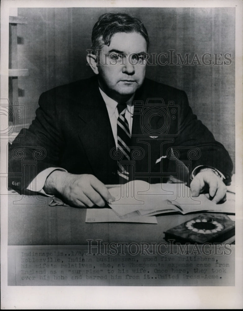1952 Press Photo Theodore H. Thompson of Noblesville, Indiana Sues Britishers