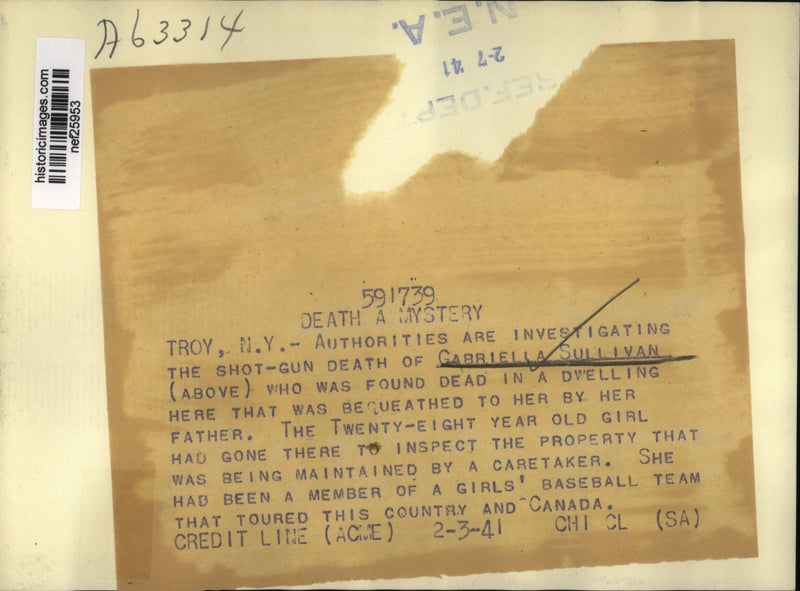 Load image into Gallery viewer, 1941 Press Photo Gabriella Sullivan Shot to Death Found in Dwelling - nef25953
