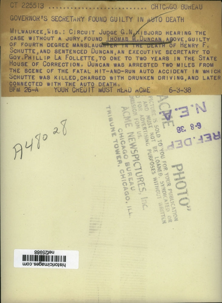 1938 Press Photo Thomas M. Duncan - nef25988