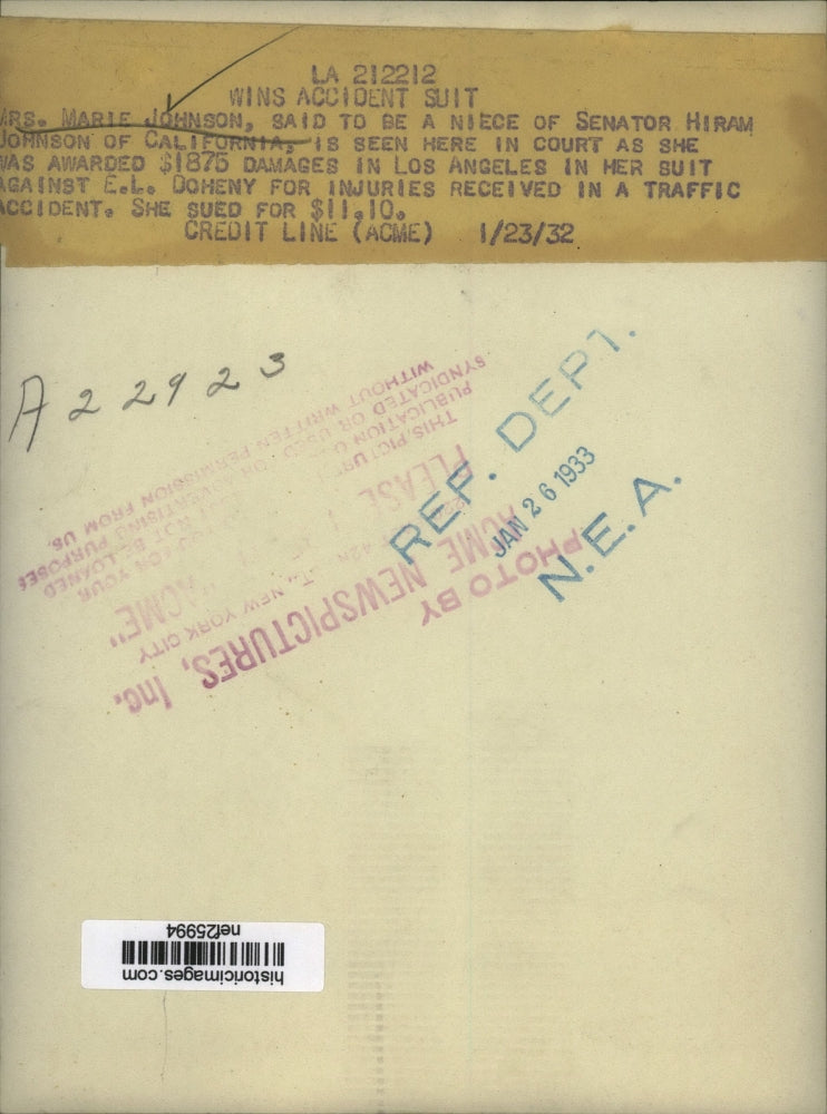 1932 Press Photo Marie Johnson in Court, Los Angeles - nef25994