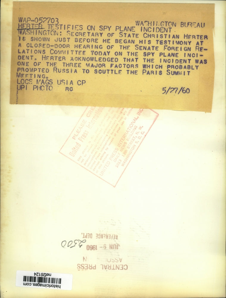 1960 Press Photo Christian Herter at Senate Foreign Relations Hearing