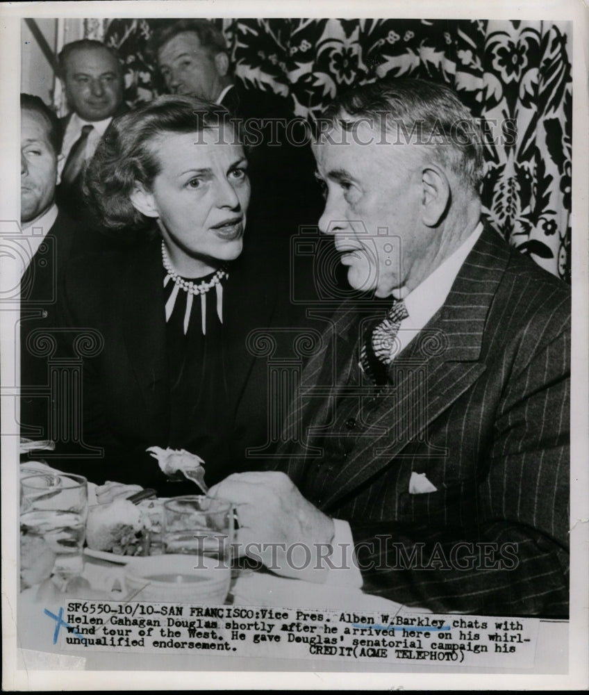 1951 Press Photo alben W. Barkley, Helen Gahagan Douglas in San Francisco