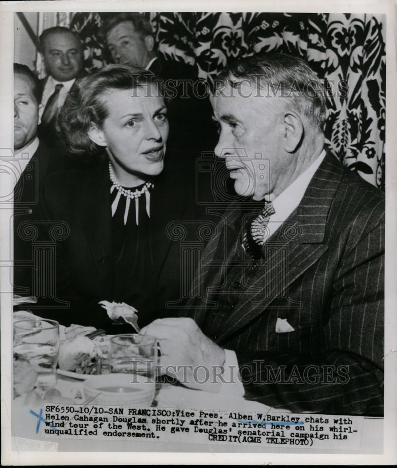 Load image into Gallery viewer, 1951 Press Photo alben W. Barkley, Helen Gahagan Douglas in San Francisco

