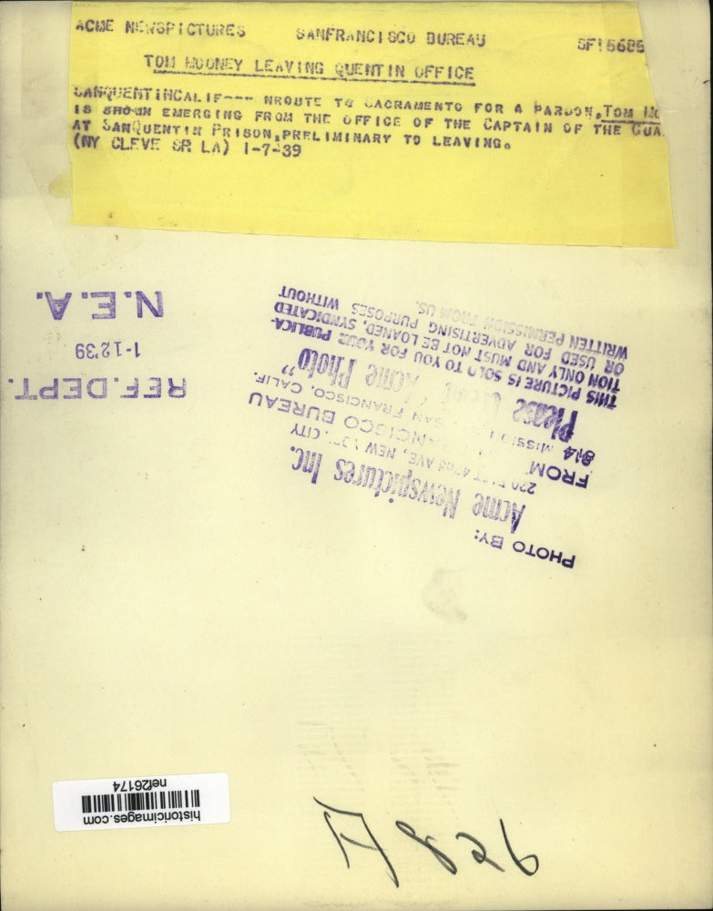 1939 Press Photo Tom Mooney at San Quentin Prison - nef26174